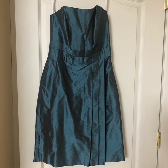 Dessy Collection Blue Metallic Strapless Dress - Picture 1 of 6